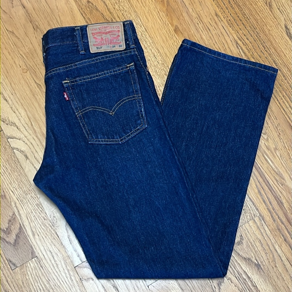 Levi's 517 Boot Cut Dark Wash Made Aug 2013 Blue Jeans Men's W/34 L/32 - Picture 5 of 12